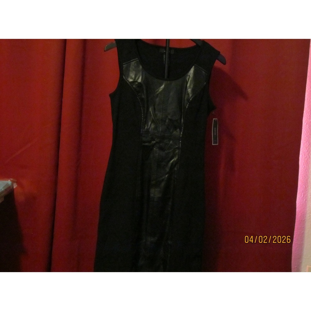 Alfani Womens Black Faux Leather Panel Sleeveless Sheath Dress Size 2 NEW